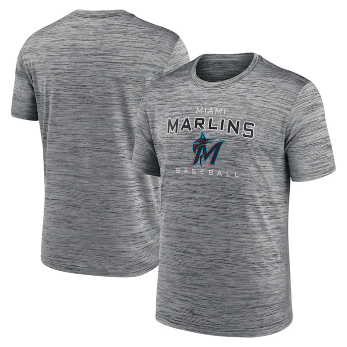 Men's Miami Marlins Gray Velocity Practice Performance T-Shirt